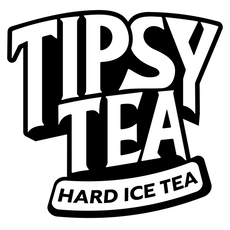 Black and white logo of 'Tipsy Tea' on a white background